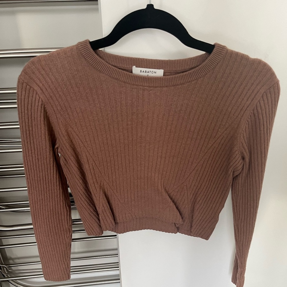 Babaton Ribbed Knit Cropped Sweater - Size S